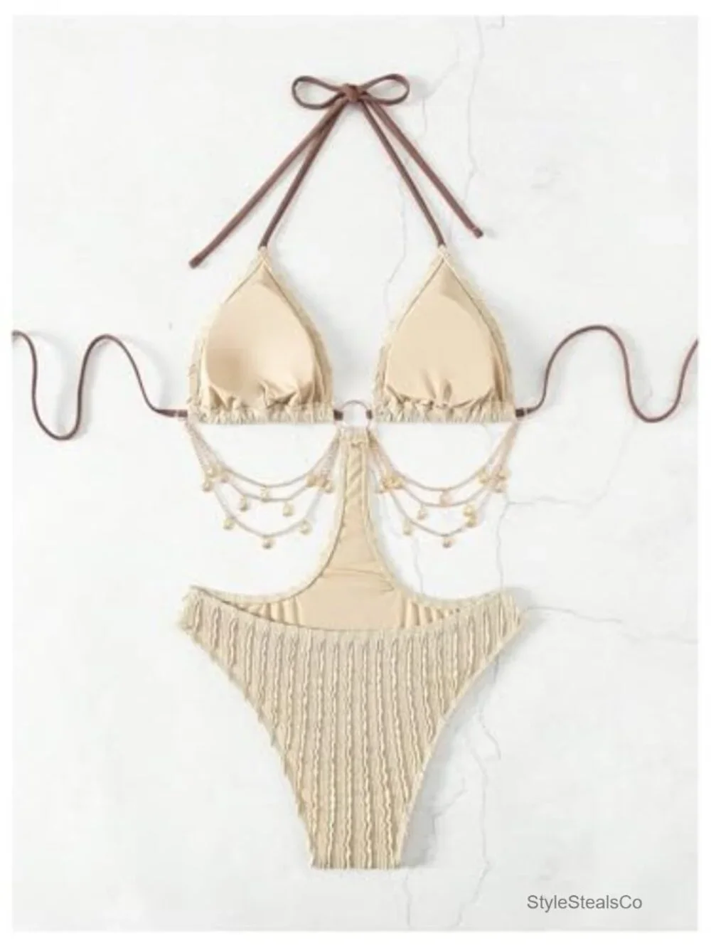 Chain Linked Cut Out Halter One Piece Swimsuit High Stretch